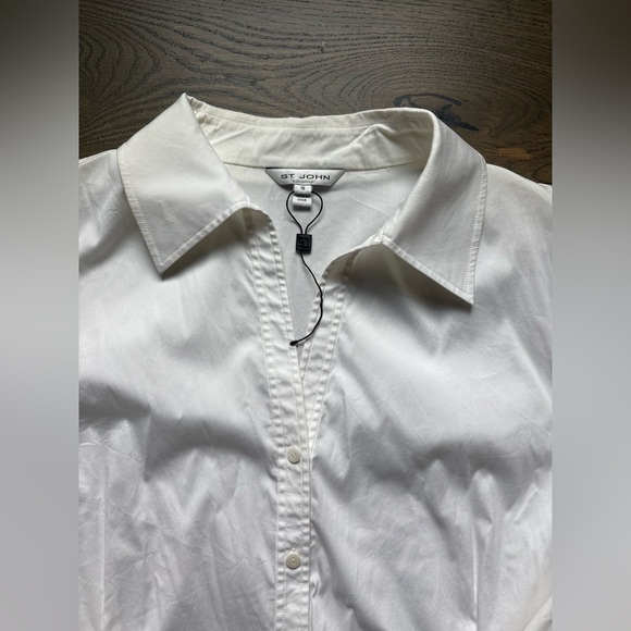 St.John Collared Button Up Long Sleeve Cotton Blend Shirt In White Size - Picture 15 of 16